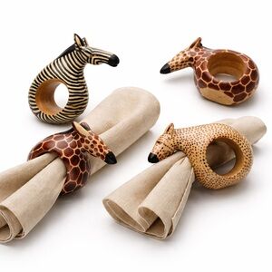 Animal Print Napkin Wooden Rings Set - Set of 4